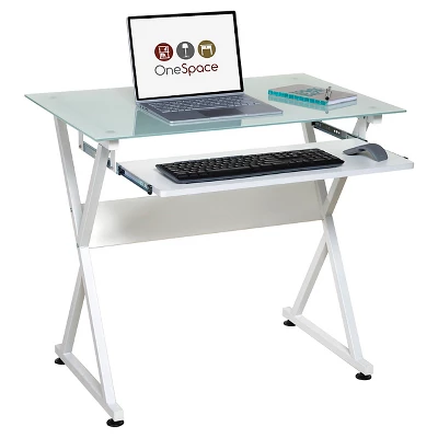 Ultramodern Glass Computer Desk, Pull-Out Keyboard, Steel Frame - OneSpace 8 Ultramodern Glass Computer Desk, Pull-Out Keyboard, Steel Frame - OneSpace - Image 8