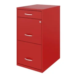 Space Solutions 18 Inch Wide Metal Organizer File Cabinet For Office Supplies And Hanging File Folders W/ Pencil Drawer & 3 File Drawers, Red