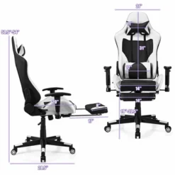 Costway Massage Gaming Chair Reclining Racing Office Computer Chair With Footrest White