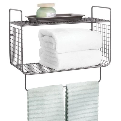 MDesign 2 Tier Storage Organizer Bath Shelf With Towel Bar, Wall Mount 8 MDesign 2 Tier Storage Organizer Bath Shelf With Towel Bar, Wall Mount - Image 8