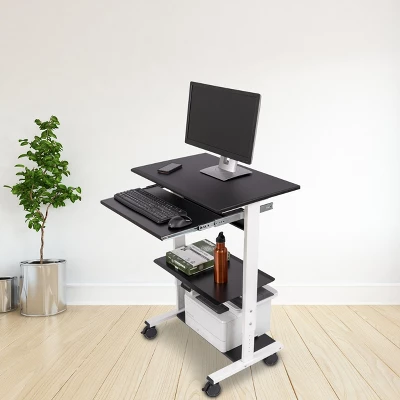 Stand Up Desk Store Mobile Rolling Adjustable Height Standing Workstation With Printer Shelf And Slideout Keyboard Tray 1 Stand Up Desk Store Mobile Rolling Adjustable Height Standing Workstation With Printer Shelf And Slideout Keyboard Tray