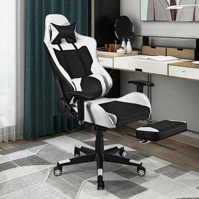 Costway Massage Gaming Chair Reclining Racing Office Computer Chair With Footrest White 3 Costway Massage Gaming Chair Reclining Racing Office Computer Chair With Footrest White - Image 3