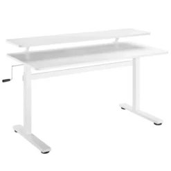 Tranzendesk Standing Desk With Clamp-On Shelf - 55" Sit To Stand Workstation With 55” Monitor Stand - White - Stand Steady