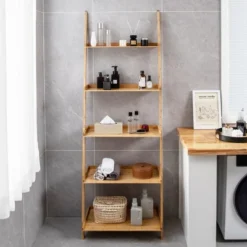 Costway 2 PCS 5-Tier Bamboo Ladder Shelf Wall-Leaning Display Bookcase Storage Rack -WorkHaven Sales Shop GUEST b06435f6 253e 4e3d b0fe a7a7a9c81773