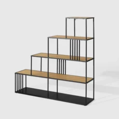 55.5" Modern 4 Shelf With Metal Bar Room Divider Bookcase Coastal Oak/Black - Saracina Home 12 55.5" Modern 4 Shelf With Metal Bar Room Divider Bookcase Coastal Oak/Black - Saracina Home -WorkHaven Sales Shop GUEST b0dd5f61 84fc 4575 9f0d 8fd93ec26adc
