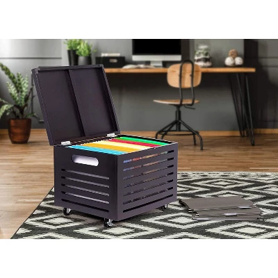 BirdRock Home Bamboo Rolling File Storage Organizer Box With Lid - Cafe Noir 1 BirdRock Home Bamboo Rolling File Storage Organizer Box With Lid - Cafe Noir