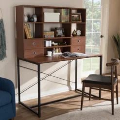 Edwin Rustic Industrial Style Wood And Metal 2 In 1 Bookcase Writing Desk Brown/Black - Baxton Studio -WorkHaven Sales Shop GUEST b22d5d64 2c99 45f1 ade9 3b2a62b8ad72