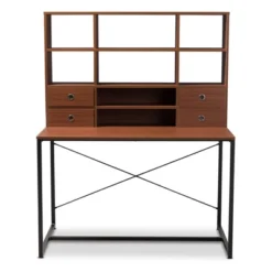 Edwin Rustic Industrial Style Wood And Metal 2 In 1 Bookcase Writing Desk Brown/Black - Baxton Studio