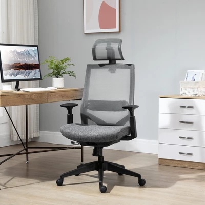 Vinsetto Mesh Fabric Home Office Task Chair With High Back, Adjustable Seat, Recline, Headrest And Lumbar Support, Gray 2 Vinsetto Mesh Fabric Home Office Task Chair With High Back, Adjustable Seat, Recline, Headrest And Lumbar Support, Gray - Image 2