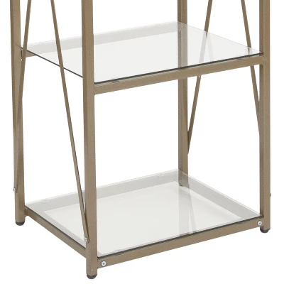 Merrick Lane 64" Modern Bookshelf Glass 4-Shelf Bookcase With Powder Coated Matte Gold Cross Braced Frame 9 Merrick Lane 64" Modern Bookshelf Glass 4-Shelf Bookcase With Powder Coated Matte Gold Cross Braced Frame - Image 9