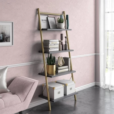 64.13" Nova 4 Shelf Ladder Bookcase Gray - CosmoLiving By Cosmopolitan 1 64.13" Nova 4 Shelf Ladder Bookcase Gray - CosmoLiving By Cosmopolitan