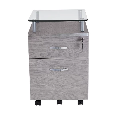 Rolling File Cabinet With Glass Top Gray - Techni Mobili 2 Rolling File Cabinet With Glass Top Gray - Techni Mobili - Image 2