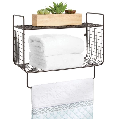 MDesign 2 Tier Storage Organizer Bath Shelf With Towel Bar, Wall Mount 7 MDesign 2 Tier Storage Organizer Bath Shelf With Towel Bar, Wall Mount - Image 7