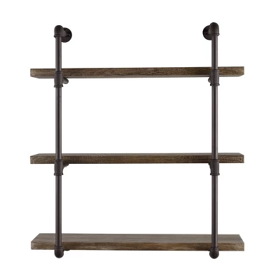 35" X 31.5" Three Tier Industrial Pipe Wall Shelf Natural - Danya B. 2 35" X 31.5" Three Tier Industrial Pipe Wall Shelf Natural - Danya B. - Image 2