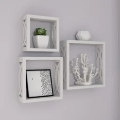 Floating Shelves- Open Cube Wall Shelf Set With Hidden Brackets, 3 Sizes To Display Décor, Photos, More- Hardware Included By Lavish Home (White)