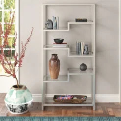 68 In. Satin Nickel Metal Bookcase - Henn&Hart -WorkHaven Sales Shop GUEST b58fdcd6 951a 4f96 b0f1 603abb96890a
