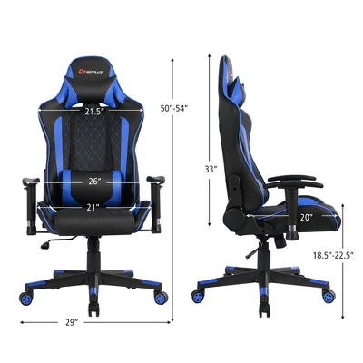 Costway Massage Gaming Chair Reclining Racing Chair W/Lumbar Support And Headrest White/Blue/Pink/Red 2 Costway Massage Gaming Chair Reclining Racing Chair W/Lumbar Support And Headrest White/Blue/Pink/Red - Image 2