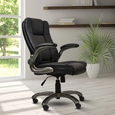 Medium Back Manager Chair With Flip-up Black - Techni Mobili 1 Medium Back Manager Chair With Flip-up Black - Techni Mobili