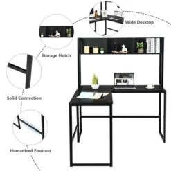 Costway 55'' L-Shaped Desk Corner Computer Desk W/Hutch Black 13 Costway 55'' L-Shaped Desk Corner Computer Desk W/Hutch Black -WorkHaven Sales Shop GUEST b9894de3 8907 4b5b 9cfd 327ef018dea2