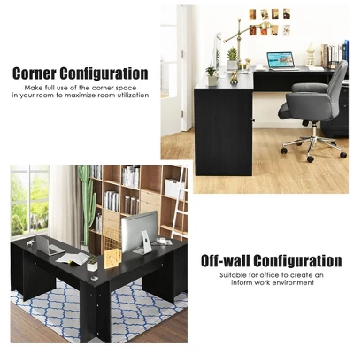 Costway L-Shaped Corner Computer Desk Writing Table Study Workstation W/ Drawers Storage Black 7 Costway L-Shaped Corner Computer Desk Writing Table Study Workstation W/ Drawers Storage Black - Image 7