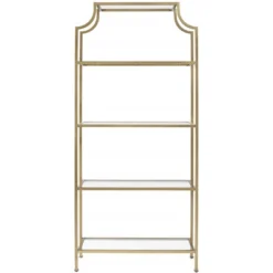 Metal Glass Bookcase In Antique Gold - Pemberly Row