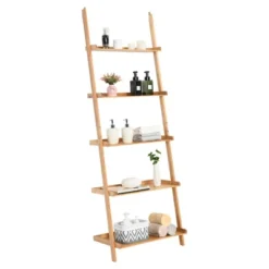 Costway 5-Tier Ladder Shelf Bamboo Bookshelf Wall-Leaning Storage Display Plant Stand -WorkHaven Sales Shop GUEST ba5a6585 5356 42be ad4a bd2bdde74c06
