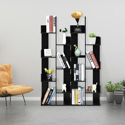 Costway 8-Tier Bookshelf Bookcase W/8 Open Compartments Space-Saving Storage Rack White/Black 6 Costway 8-Tier Bookshelf Bookcase W/8 Open Compartments Space-Saving Storage Rack White/Black - Image 6