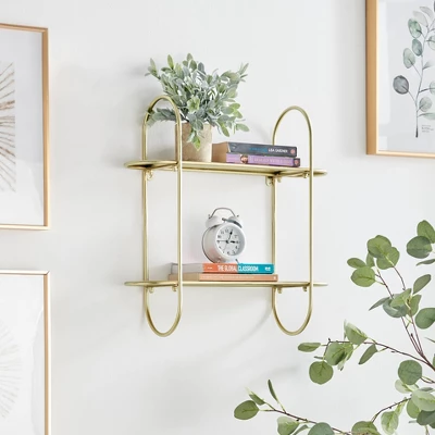 20" 2 Tier Warm Metal Hanging Bracket Wall Mounted Shelf Gold - Danya B. 2 20" 2 Tier Warm Metal Hanging Bracket Wall Mounted Shelf Gold - Danya B. - Image 2