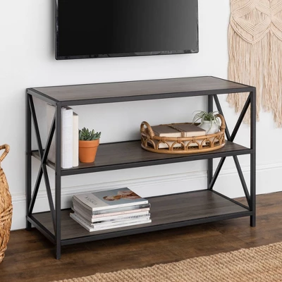 25.62" X Frame Metal And Wood Media Bookshelf - Saracina Home 1 25.62" X Frame Metal And Wood Media Bookshelf - Saracina Home