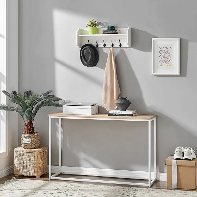 25" X 9" Entryway Floating Utility Wall Shelf With Hooks White - Danya B. 5 25" X 9" Entryway Floating Utility Wall Shelf With Hooks White - Danya B. - Image 5