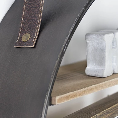 33" Round Metal And Wood Hanging Wall Shelf Brown - American Art Decor 2 33" Round Metal And Wood Hanging Wall Shelf Brown - American Art Decor - Image 2