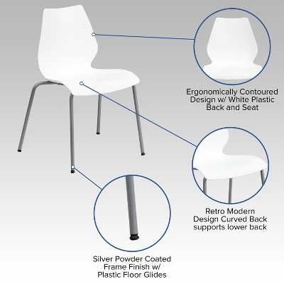Flash Furniture HERCULES Series 770 Lb. Capacity White Stack Chair With Lumbar Support And Silver Frame 2 Flash Furniture HERCULES Series 770 Lb. Capacity White Stack Chair With Lumbar Support And Silver Frame - Image 2