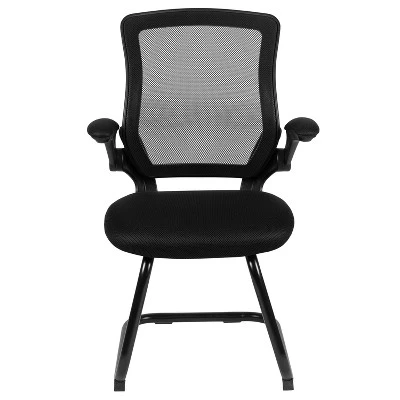 Flash Furniture Black Mesh Sled Base Side Reception Chair With Flip-Up Arms 2 Flash Furniture Black Mesh Sled Base Side Reception Chair With Flip-Up Arms - Image 2
