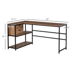 HOMCOM L-Shaped Home Office Writing Desk With Storage Shelf Drawer Industrial Corner PC Study Table Computer Workstation Brown 10 HOMCOM L-Shaped Home Office Writing Desk With Storage Shelf Drawer Industrial Corner PC Study Table Computer Workstation Brown -WorkHaven Sales Shop GUEST bef78110 f950 4895 9c48 e2d076aa02ad