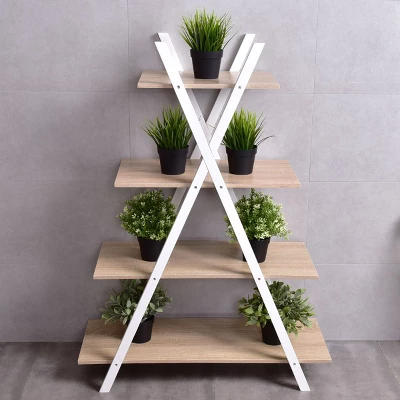 Costway 4-Tier Bookshelf Storage Display Shelves Bookcase Ladder X-Shape 2 Costway 4-Tier Bookshelf Storage Display Shelves Bookcase Ladder X-Shape - Image 2