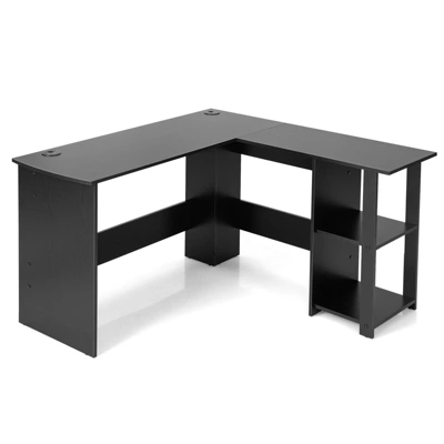 Tangkula L-Shaped Office Computer Desk W/ Spacious Desktop & 2-Tier Open Shelves Black 8 Tangkula L-Shaped Office Computer Desk W/ Spacious Desktop & 2-Tier Open Shelves Black - Image 8