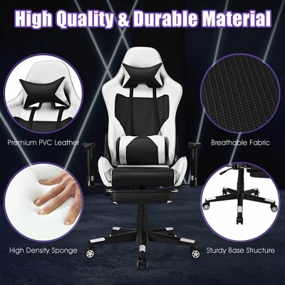 Costway Massage Gaming Chair Reclining Racing Office Computer Chair With Footrest White 8 Costway Massage Gaming Chair Reclining Racing Office Computer Chair With Footrest White - Image 8