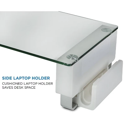 Mount-It! Tempered Glass And Aluminum Monitor Stand With USB Adapter | Fits Up To 32" Monitors | 66 Lbs. Weight Capacity 3 Mount-It! Tempered Glass And Aluminum Monitor Stand With USB Adapter | Fits Up To 32" Monitors | 66 Lbs. Weight Capacity - Image 3