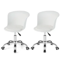 Costway Set Of 2 Adjustable Office Chair Armless Swivel Desk Chair PU Leather Seat Black/White -WorkHaven Sales Shop GUEST c3ab2a3c 730f 4faa a8cb 73038aff6308