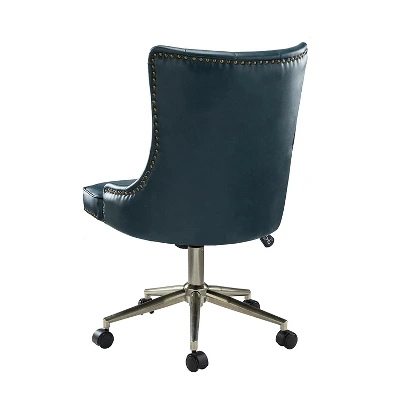 Busiris Height Adjustable Task Chair With Nailhead Trim | Karat Home-TURQUOISE 3 Busiris Height Adjustable Task Chair With Nailhead Trim | Karat Home-TURQUOISE - Image 3