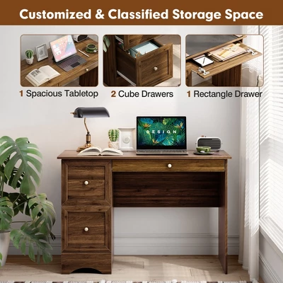 Costway Vintage Computer Desk Home Office Study Table Spacious Workstation W/ 3 Drawers 5 Costway Vintage Computer Desk Home Office Study Table Spacious Workstation W/ 3 Drawers - Image 5
