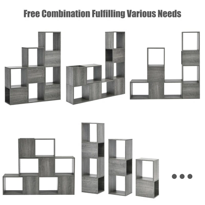 Costway Bookshelf Free Combination Bookcase Storage Organizer Display Shelf Gray 4 Costway Bookshelf Free Combination Bookcase Storage Organizer Display Shelf Gray - Image 4