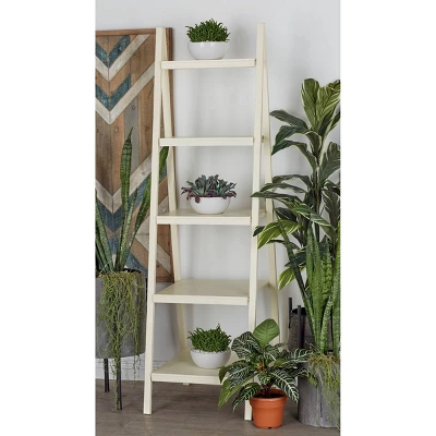 65" Wood Ladder Leaning Bookshelf White - Olivia & May 1 65" Wood Ladder Leaning Bookshelf White - Olivia & May