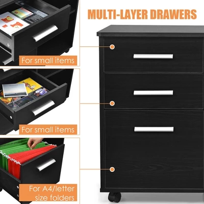 Costway 3-Drawer File Cabinet Mobile Lateral Cabinet Printer Stand EspressoBlack 7 Costway 3-Drawer File Cabinet Mobile Lateral Cabinet Printer Stand EspressoBlack - Image 7
