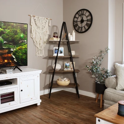 Sunnydaze Decor Sunnydaze 4-Shelf Industrial-Style Ladder Bookshelf - MDP With Powder-Coated Steel Frame - Brown 6 Sunnydaze Decor Sunnydaze 4-Shelf Industrial-Style Ladder Bookshelf - MDP With Powder-Coated Steel Frame - Brown - Image 6