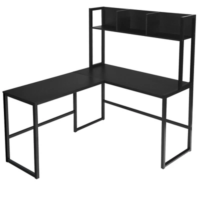 Costway 55'' L-Shaped Desk Corner Computer Desk W/Hutch Black 9 Costway 55'' L-Shaped Desk Corner Computer Desk W/Hutch Black - Image 9
