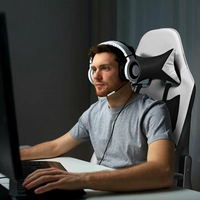 Costway Massage Gaming Chair Reclining Racing Office Computer Chair With Footrest White 4 Costway Massage Gaming Chair Reclining Racing Office Computer Chair With Footrest White - Image 4