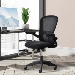 Vinsetto Mid-Back Mesh Home Office Chair, Ergonomic Computer Task Chair With Lumbar Back Support, Adjustable Height, And Flip-Up Arms, Black
