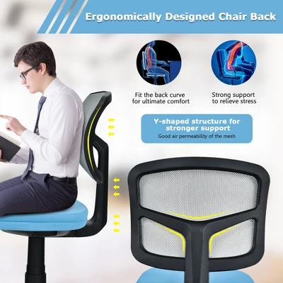 Costway Armless Office Chair Adjustable Swivel Computer Mesh Desk Chair GreenBlueGray 7 Costway Armless Office Chair Adjustable Swivel Computer Mesh Desk Chair GreenBlueGray - Image 7