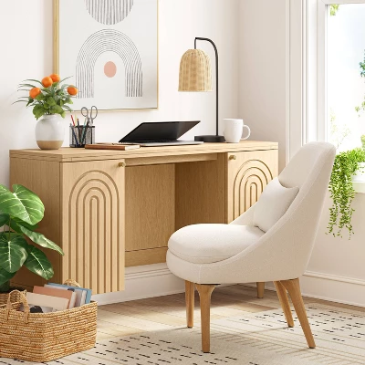 Arches Writing Desk With Storage Cabinets Natural - Threshold™ 1 Arches Writing Desk With Storage Cabinets Natural - Threshold™